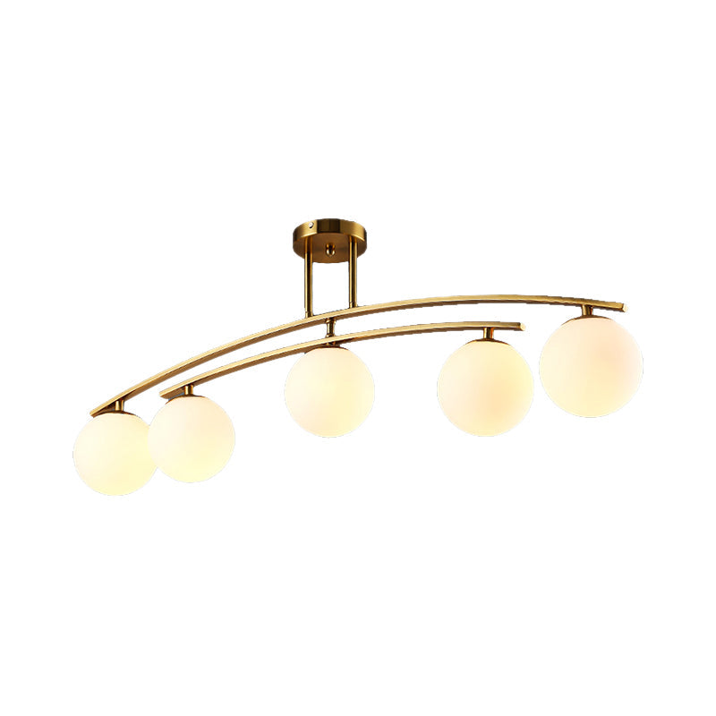 Opal Glass Gold Ceiling Lamp - Modern Sphere Shade Semi Mount Light For Study Room