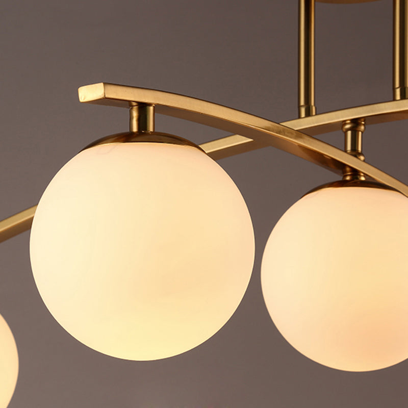 Opal Glass Gold Ceiling Lamp - Modern Sphere Shade Semi Mount Light for Study Room