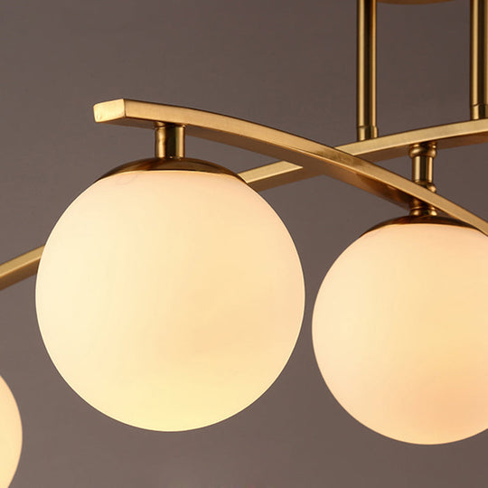 Opal Glass Gold Ceiling Lamp - Modern Sphere Shade Semi Mount Light For Study Room