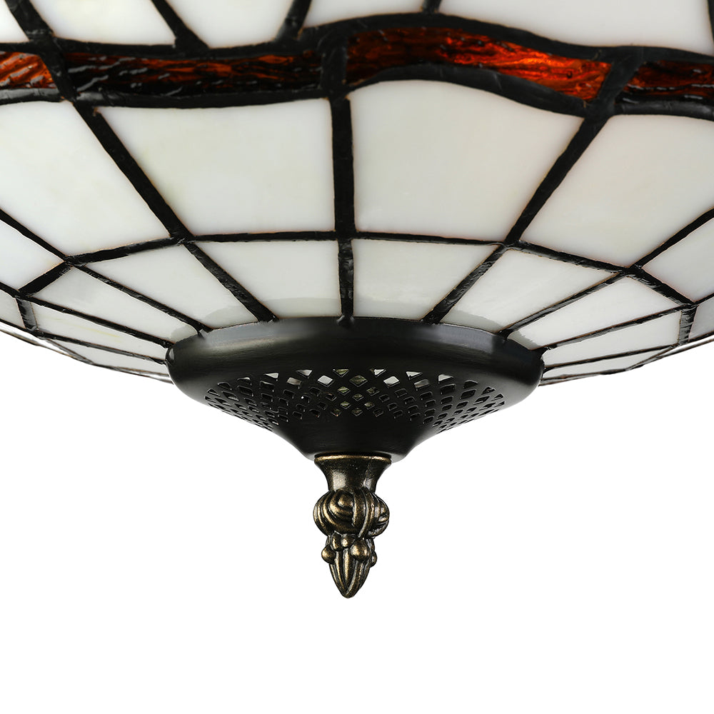 3-Light White/Beige Tiffany Style Glass Bowl Flush Ceiling Light for Living Room