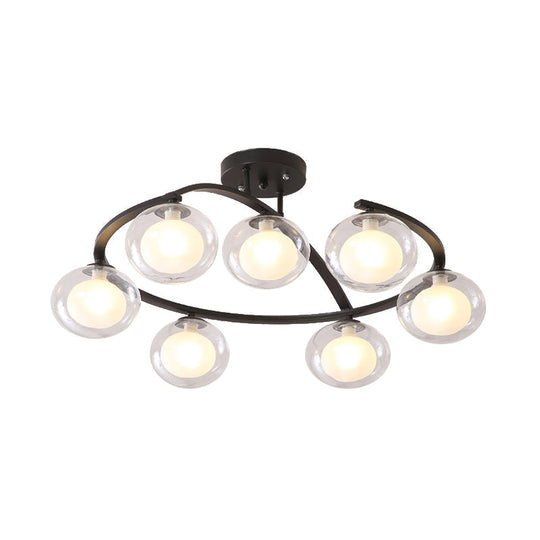 Semi-Ceiling Mount Twist Arm Light With Oval Shade - Contemporary Metal Lamp For Cafes