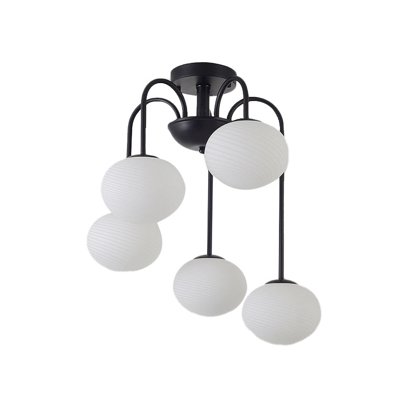 Modernist 5-Light Ceiling Mounted Ball Semi Flush Mount Light With Frosted Glass Shade Black/White