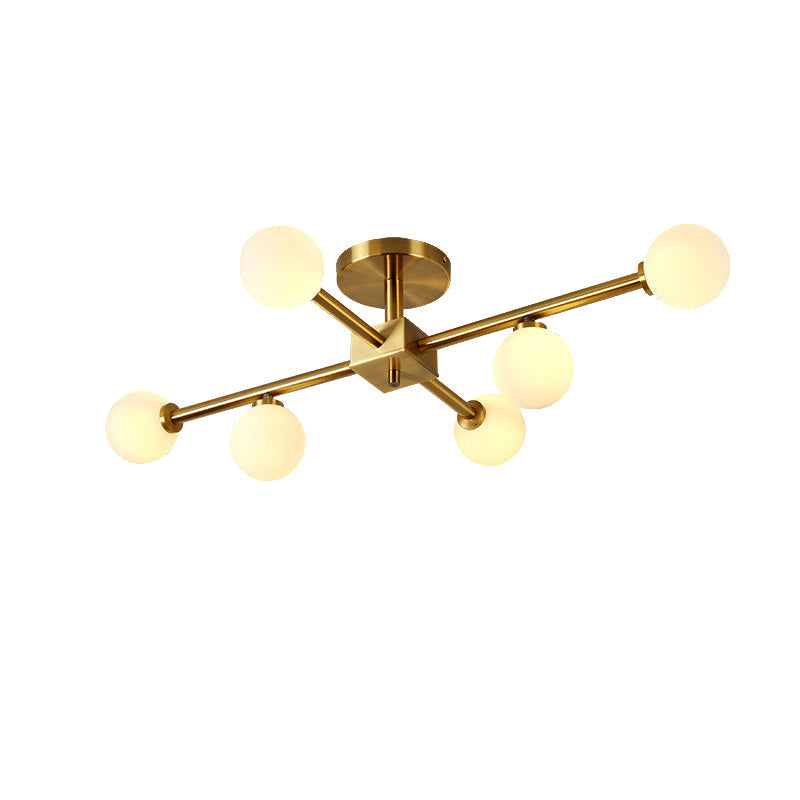 Modern Gold Finish Semi Flushmount Ceiling Lamp for Study Room - Modo Metal Milk Glass Light