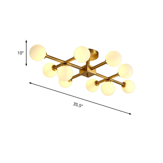 Modern Gold Finish Semi Flushmount Ceiling Lamp for Study Room - Modo Metal Milk Glass Light