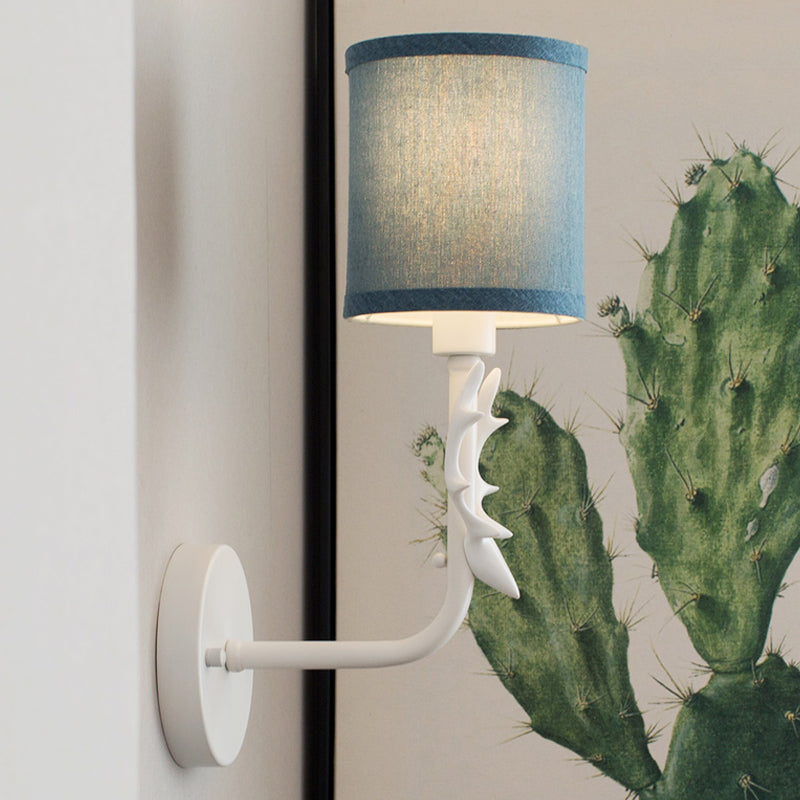 Contemporary Antler Wall Sconce: Metal Cylinder Shade 1-Light For Foyer Blue