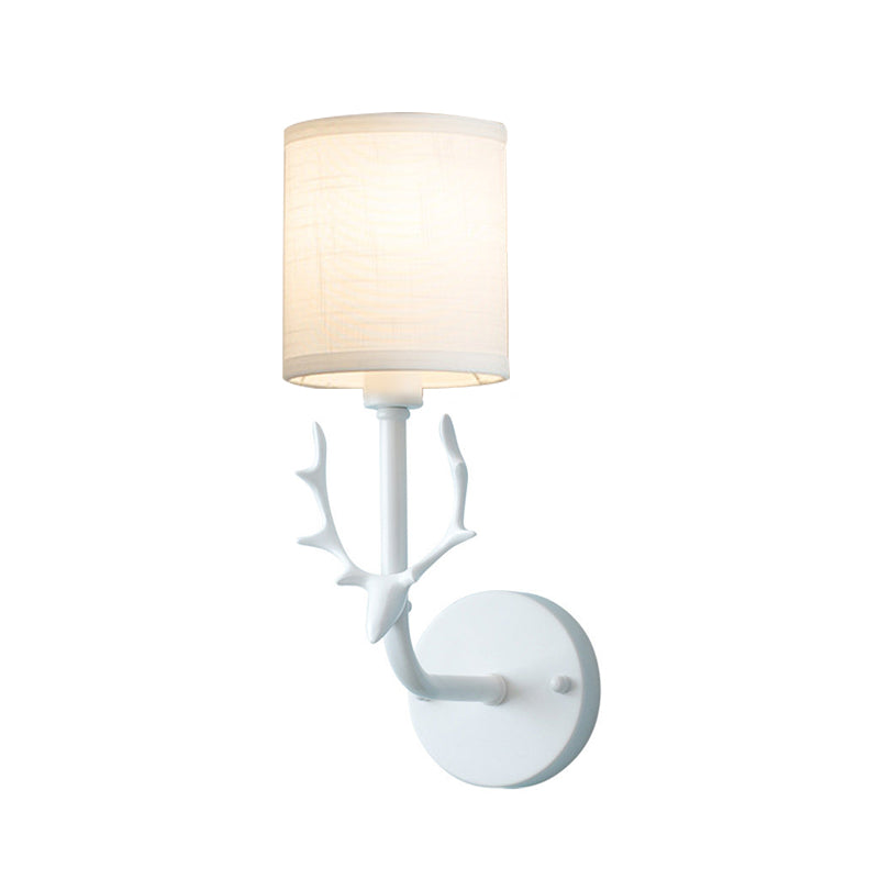 Contemporary Antler Wall Sconce: Metal Cylinder Shade 1-Light For Foyer