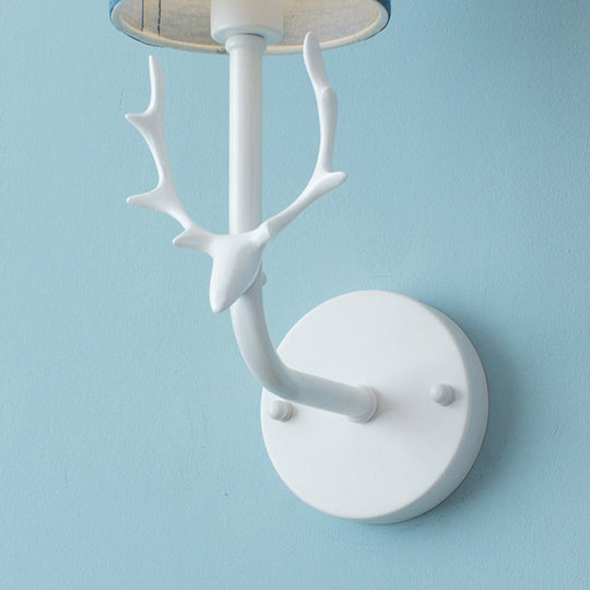 Contemporary Antler Wall Sconce: Metal Cylinder Shade 1-Light For Foyer