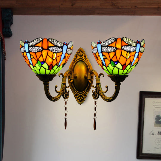 Dragonfly Stained Glass Wall Light With 2 Heads For Stylish Living Room Lighting Orange