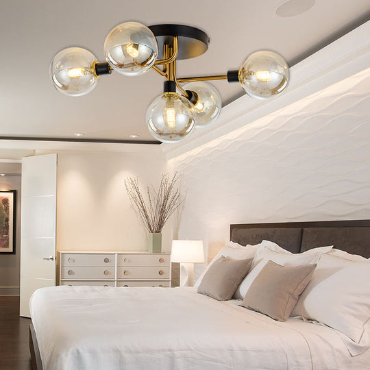 Modern Multi-Head Ceiling Lamp with Glass Metal Sphere Shade for Hotels