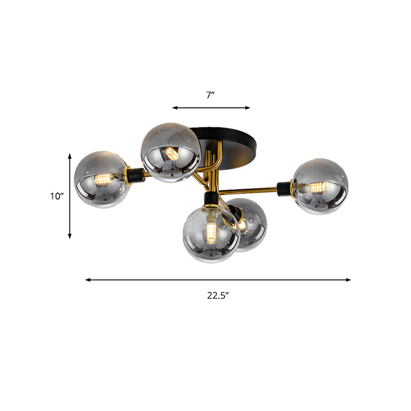 Modern Multi-Head Ceiling Lamp with Glass Metal Sphere Shade for Hotels