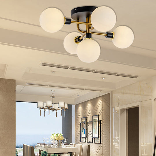 Modern Multi-Head Ceiling Lamp with Glass Metal Sphere Shade for Hotels