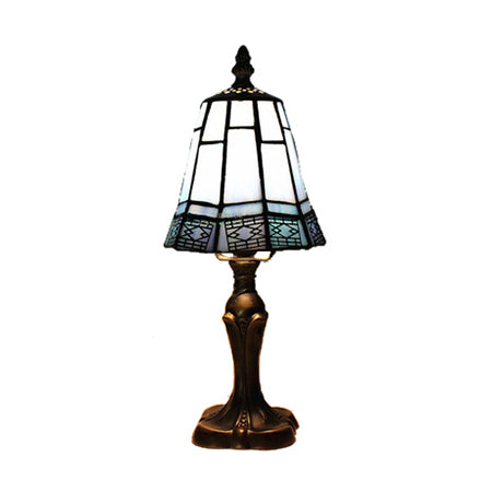 Tiffany Cone Table Lamp Beige/Blue Stained Glass 1-Head Standing - Ideal For Bedroom Lighting