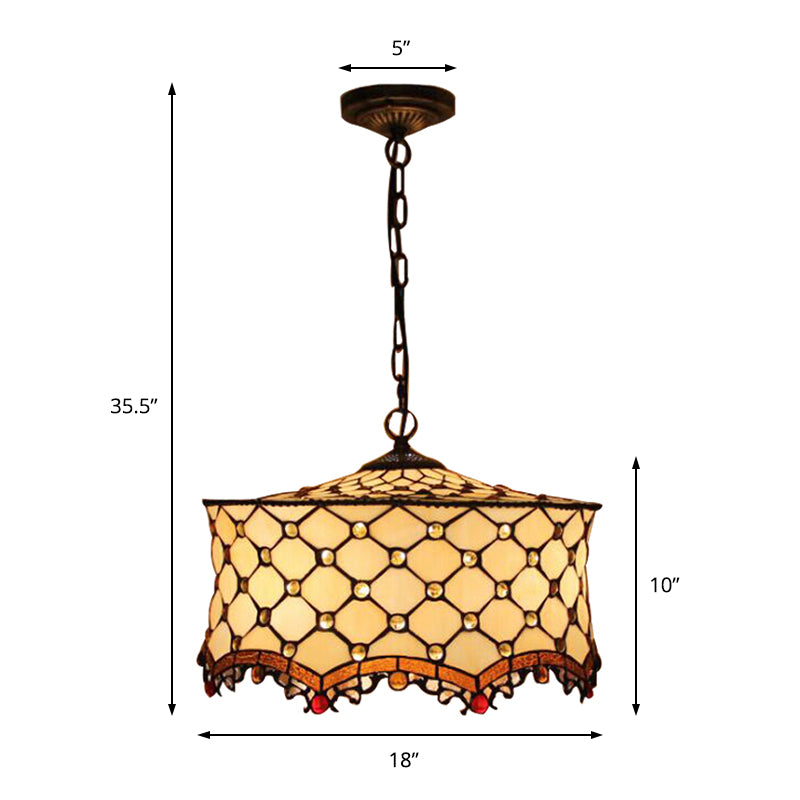 Tiffany Style Beige Jeweled Ceiling Lamp with 3 Heads: Elegant Stainless Glass Pendant Lighting