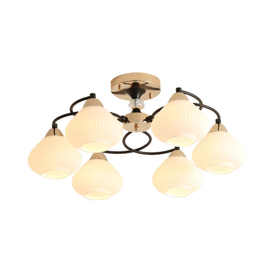 Opal Glass Semi Flushmount Light - Elegant Urn Shade, 6 Heads, White Ceiling Lamp for Living Room