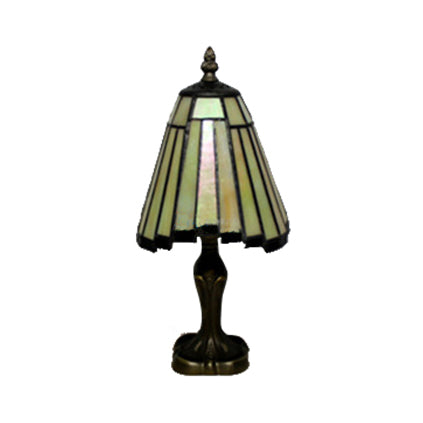 Tiffany Cone Table Lamp Beige/Blue Stained Glass 1-Head Standing - Ideal For Bedroom Lighting