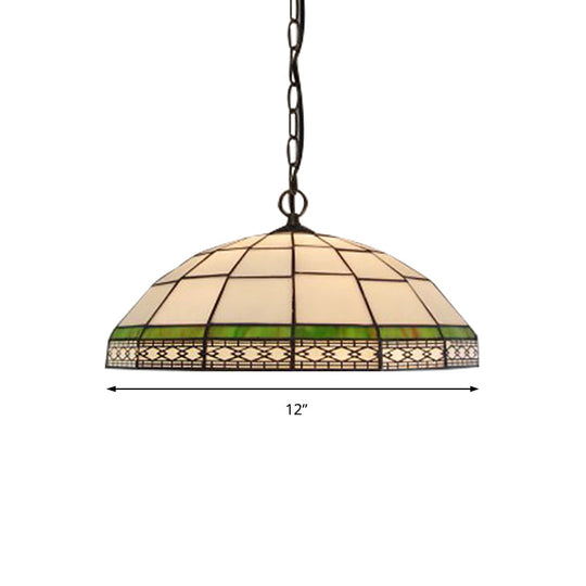 Tiffany Hand Cut Glass Bowl Suspension Light In Blue/Green For Living Room