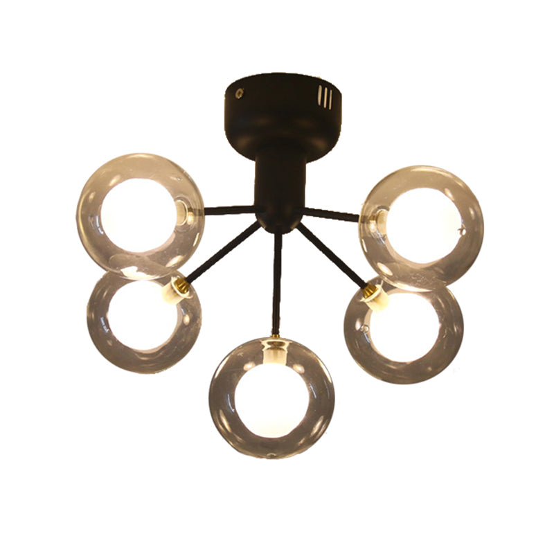 Modern 5-Light Glass Semi-Flush Ceiling Lamp for Foyer and Hallway