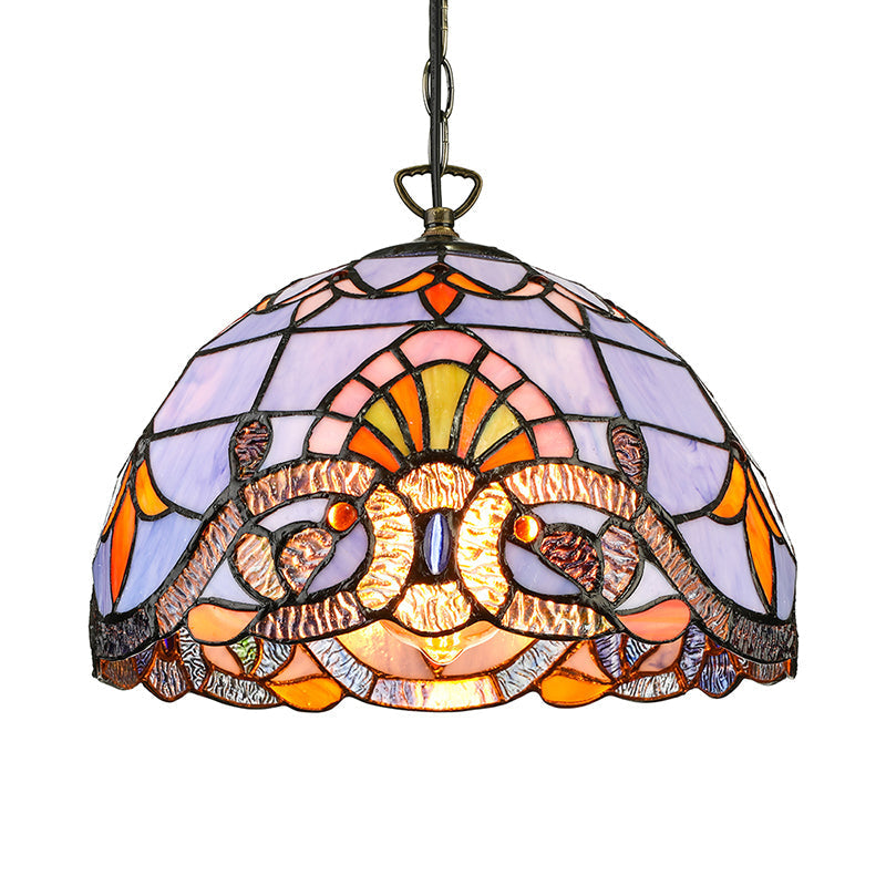 Tiffany Pendant Lighting for Kitchen Island - Sky Blue/Dark Blue Stained Glass Floral Ceiling Fixture + Metal Hanging Chain