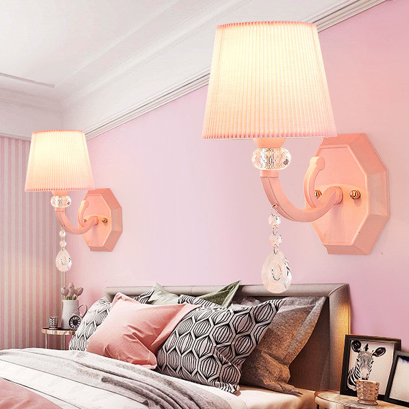 Pink Fabric And Crystal Wall Sconce For Girls Bedrooms Or Kids Rooms