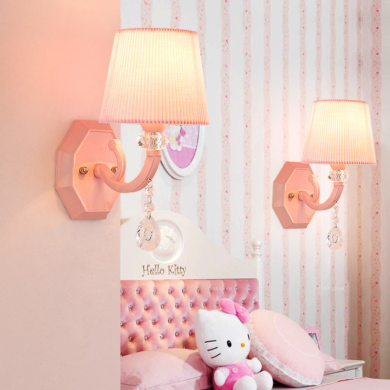 Pink Fabric And Crystal Wall Sconce For Girls Bedrooms Or Kids Rooms