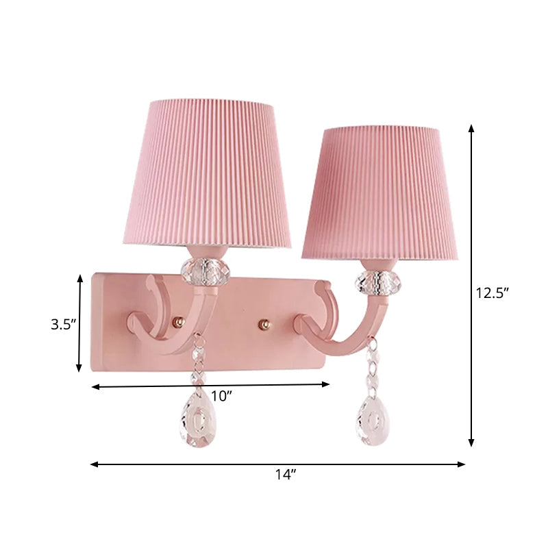 Pink Fabric And Crystal Wall Sconce For Girls Bedrooms Or Kids Rooms