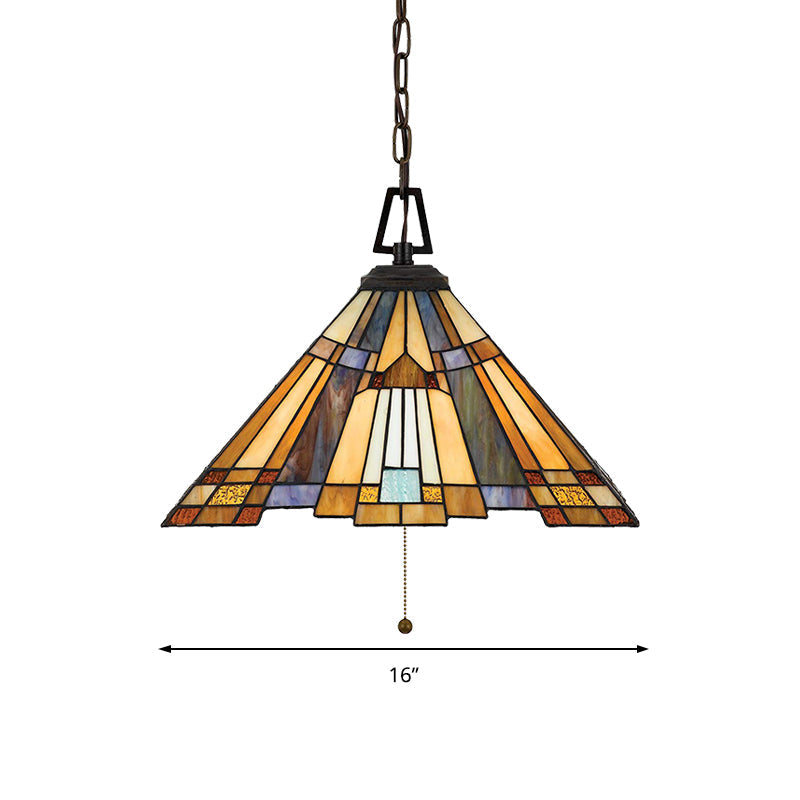 Tiffany Stained Glass Pendant Lamp - 8/12/16 Wide Tapered Design 1 Bulb Amber Glow For Bedroom