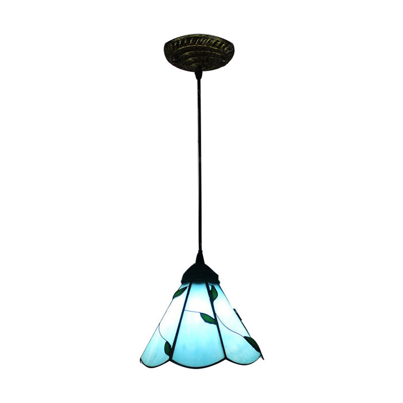 Tiffany Inspired Stained Glass Pendant Lamp Kit - Scalloped Design, Blue/Beige, 3 Bulbs - Ideal for Dining Room