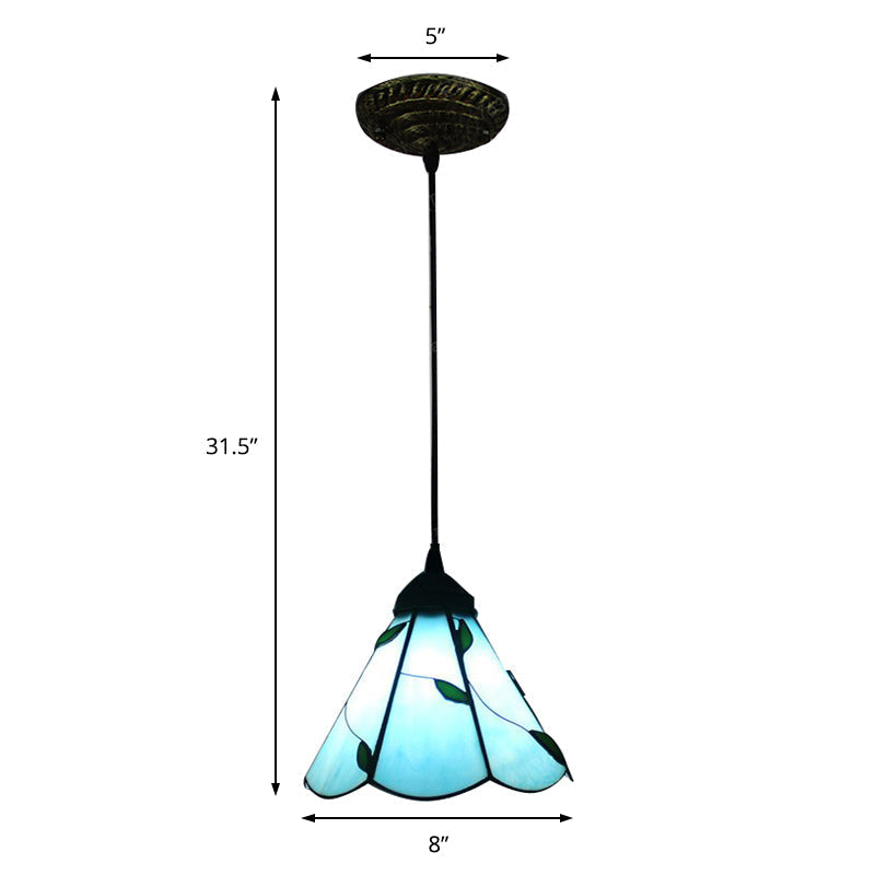 Tiffany Inspired Stained Glass Pendant Lamp Kit - Scalloped Design, Blue/Beige, 3 Bulbs - Ideal for Dining Room