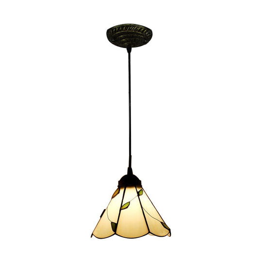 Blue/Beige Tiffany Pendant Lamp With Stained Glass Scalloped Design - Perfect For Dining Room