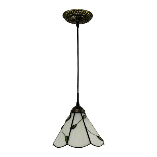 Blue/Beige Tiffany Pendant Lamp With Stained Glass Scalloped Design - Perfect For Dining Room