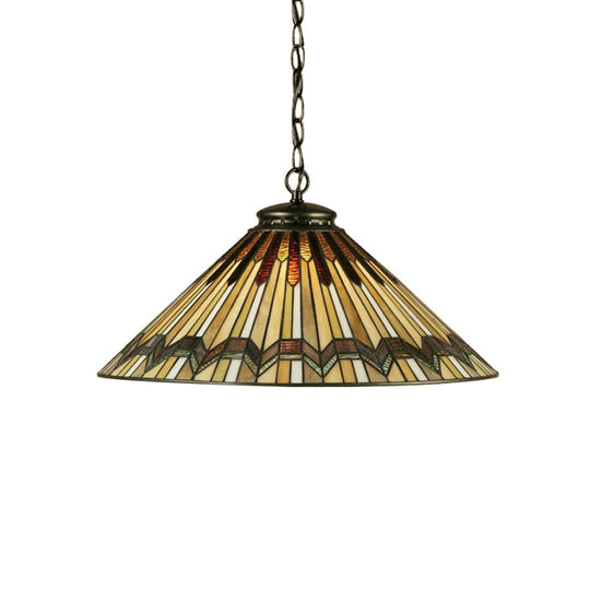 Conical Tiffany Hand Rolled Art Glass Hanging Lamp Kit - 1-Light Amber Suspended Lighting Fixture