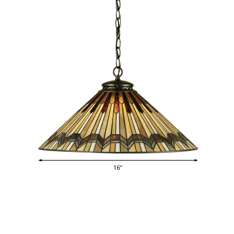 Conical Tiffany Hand-Rolled Art Glass Hanging Lamp Kit - 1-Light Amber Stair Lighting Fixture