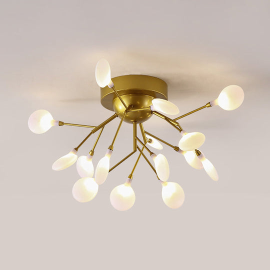 Modern Gold Multi-Head Semi Flush Ceiling Light for Hotels - Creative Plant-Shaped Metal Ceiling Fixture