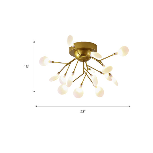 Modern Gold Multi-Head Semi Flush Ceiling Light For Hotels - Creative Plant-Shaped Metal Fixture