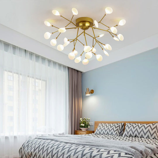 Modern Gold Multi-Head Semi Flush Ceiling Light for Hotels - Creative Plant-Shaped Metal Ceiling Fixture