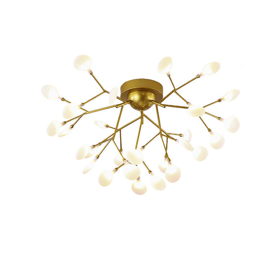 Modern Gold Multi-Head Semi Flush Ceiling Light for Hotels - Creative Plant-Shaped Metal Ceiling Fixture