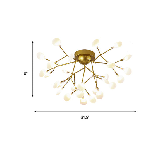 Modern Gold Multi-Head Semi Flush Ceiling Light For Hotels - Creative Plant-Shaped Metal Fixture