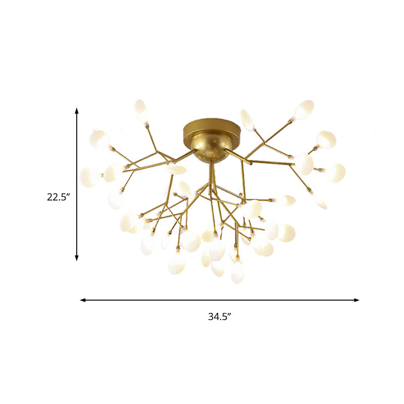 Modern Gold Multi-Head Semi Flush Ceiling Light for Hotels - Creative Plant-Shaped Metal Ceiling Fixture