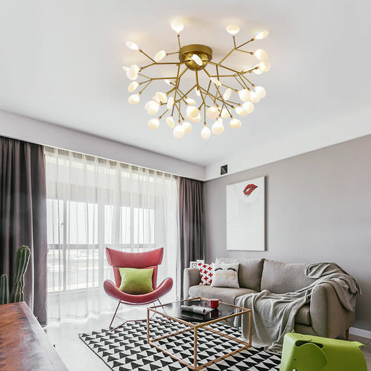 Modern Gold Multi-Head Semi Flush Ceiling Light for Hotels - Creative Plant-Shaped Metal Ceiling Fixture