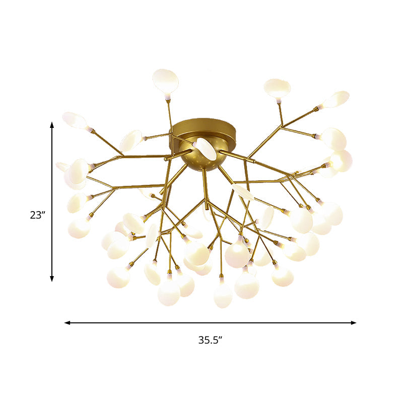 Modern Gold Multi-Head Semi Flush Ceiling Light for Hotels - Creative Plant-Shaped Metal Ceiling Fixture