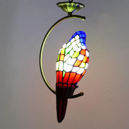 Tiffany Style Blue/Green Parrot Suspension Pendant Light - Stained Art Glass Ceiling Lamp for Bedroom