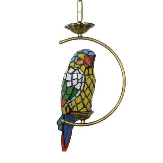 Tiffany Style Blue/Green Parrot Suspension Pendant Light - Stained Art Glass Ceiling Lamp for Bedroom