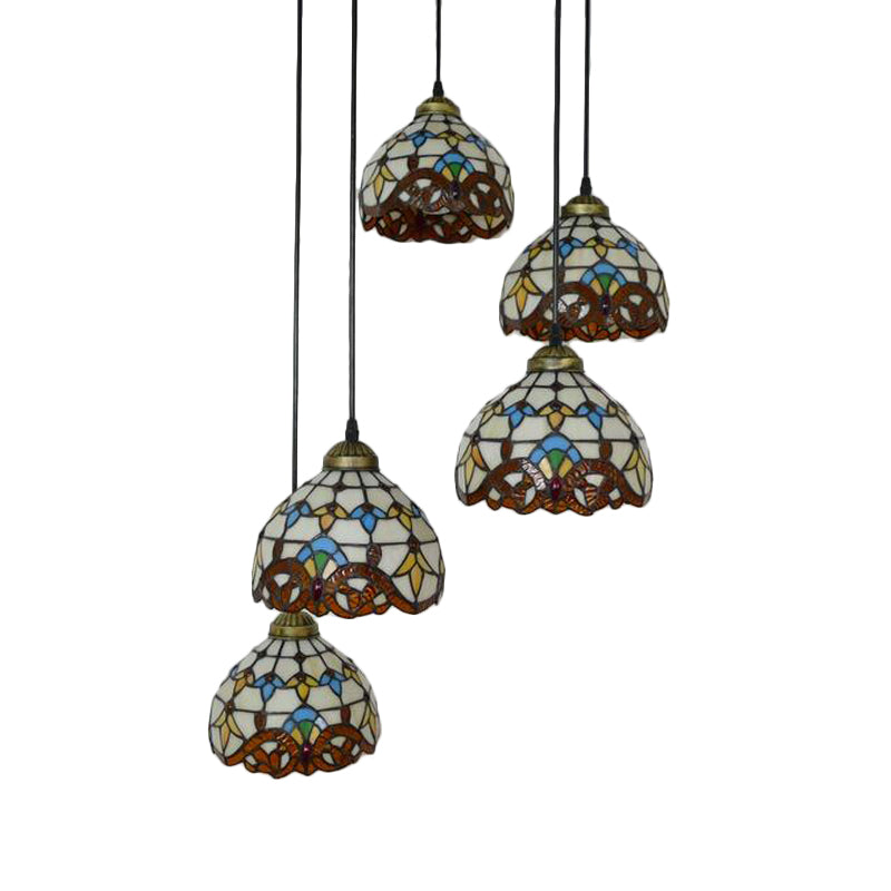 Baroque Style Glass Bell Cascade Pendant Light - Blue/Beige Glass Shade for Dining Room Lighting