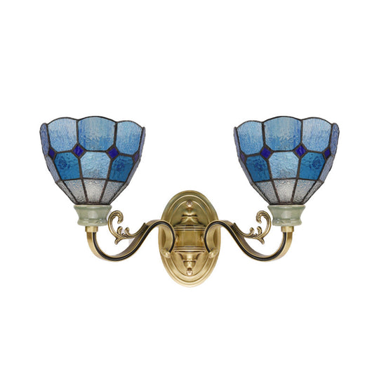 Mediterranean Blue Glass Wall Mount Light - 2 Lights For Dining Room Bowl