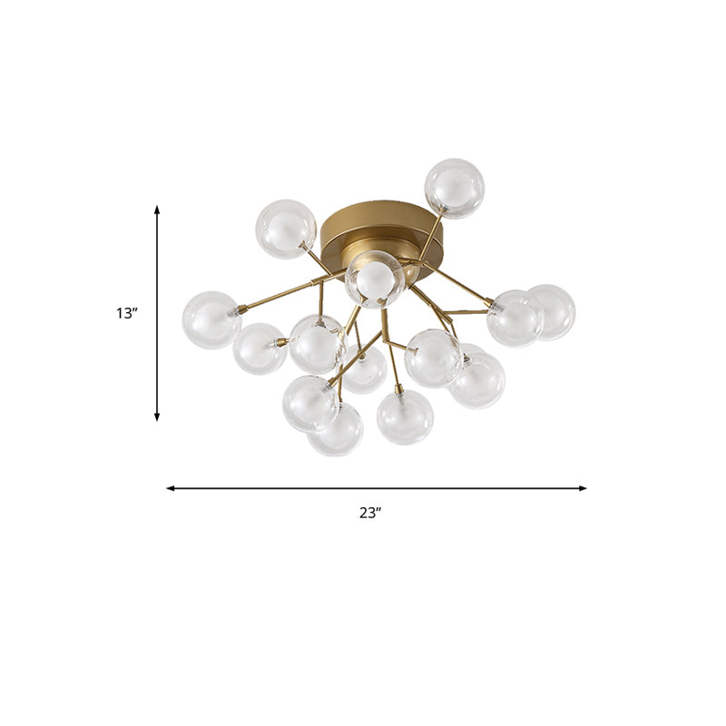 Romantic Gold Plant Semi Ceiling Mount Light for Hotels - Multi-Head Metal Glass Lamp