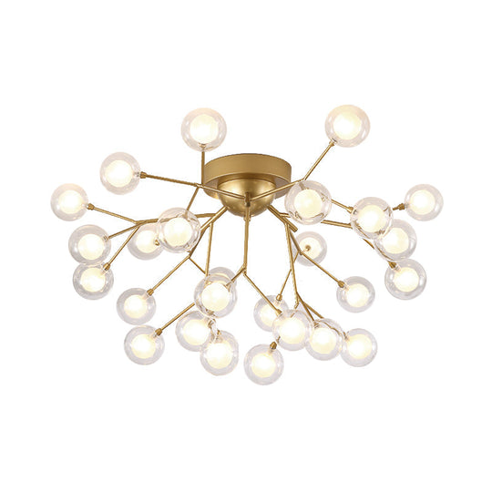 Romantic Gold Plant Semi Ceiling Mount Light for Hotels - Multi-Head Metal Glass Lamp