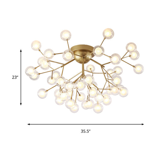 Romantic Gold Plant Semi Ceiling Mount Light for Hotels - Multi-Head Metal Glass Lamp