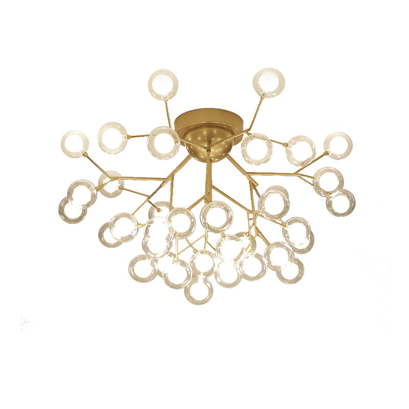 Romantic Gold Plant Semi Ceiling Mount Light for Hotels - Multi-Head Metal Glass Lamp