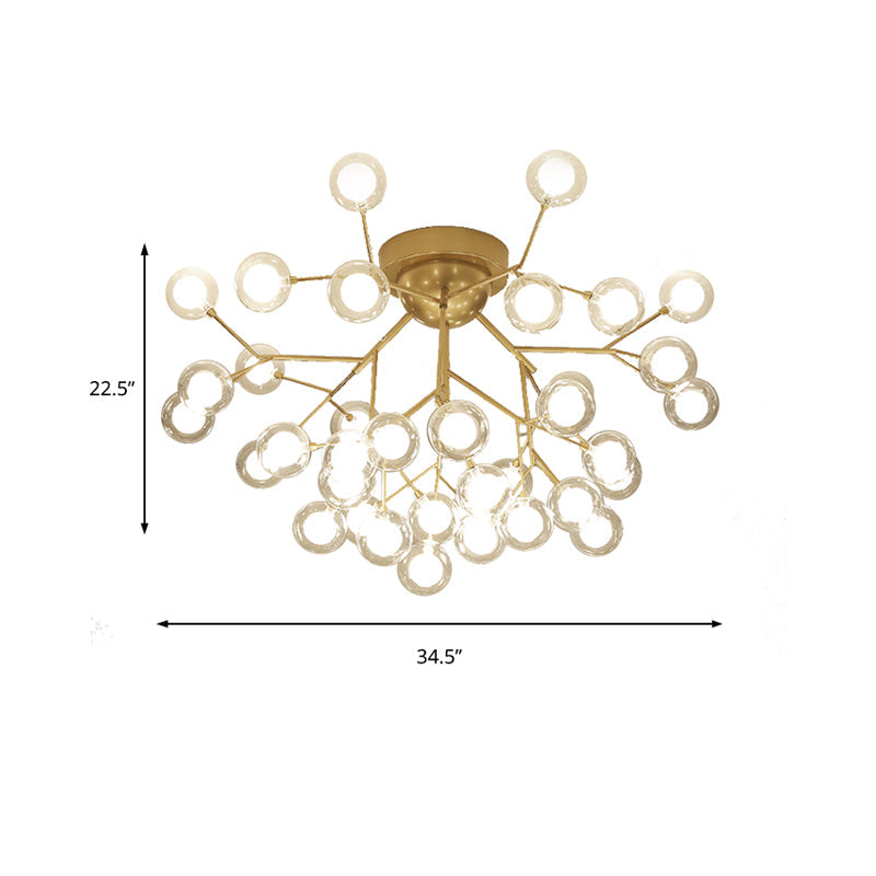 Romantic Gold Plant Semi Ceiling Mount Light for Hotels - Multi-Head Metal Glass Lamp