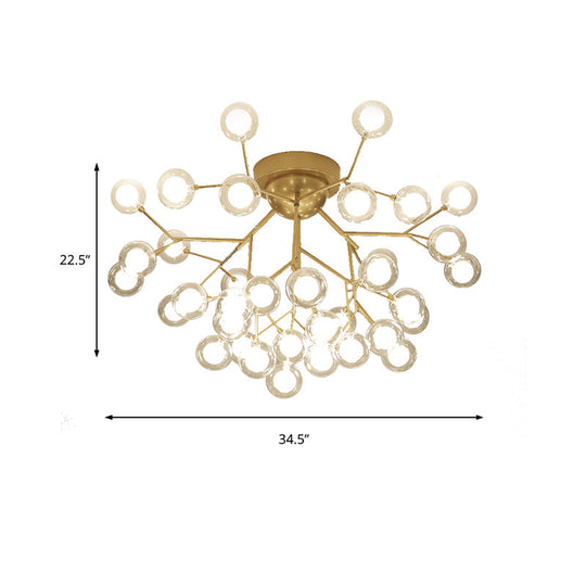 Romantic Gold Plant Semi Ceiling Mount Light for Hotels - Multi-Head Metal Glass Lamp